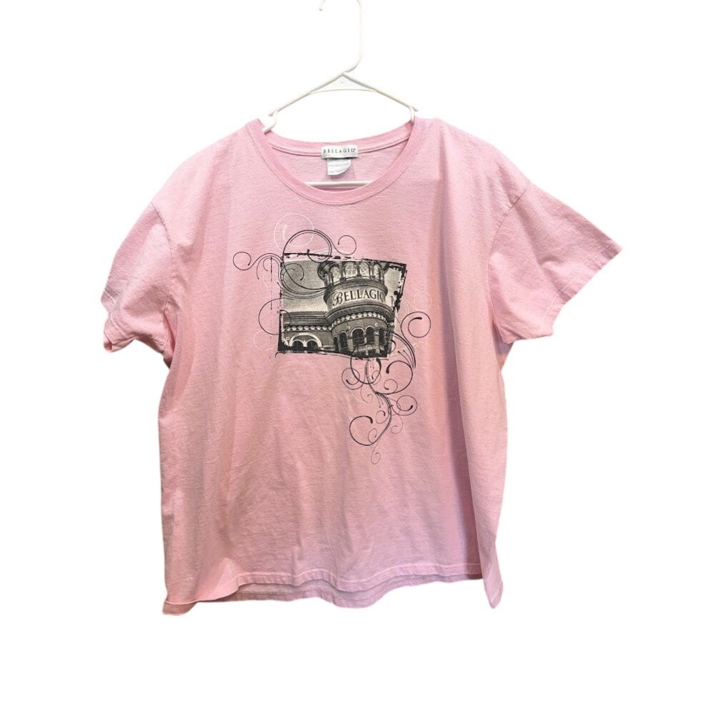 Bellagio Las Vegas Graphic Tee Pink Cotton Short Sleeve‎ T-Shirt Womens 2XL